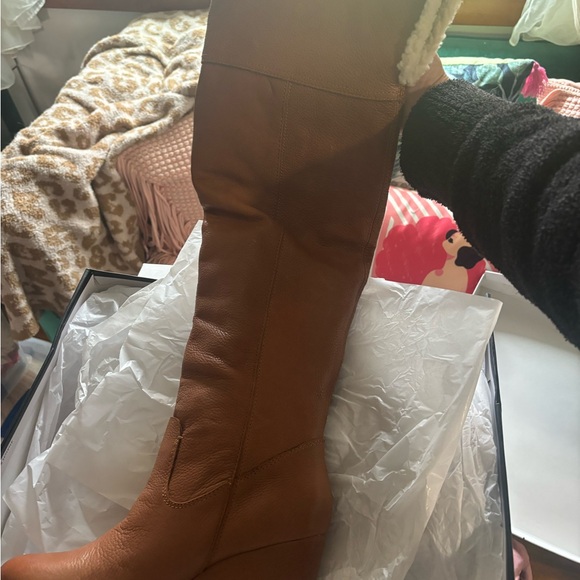 Dolce Vita Perly Cognac OTK genuine Leather Boots with Faux Shearling Lining NWT - Picture 2 of 11